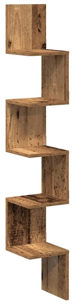 antik fa színű szerelt fa fali sarokpolc 20 x 20 x 127,5 cm