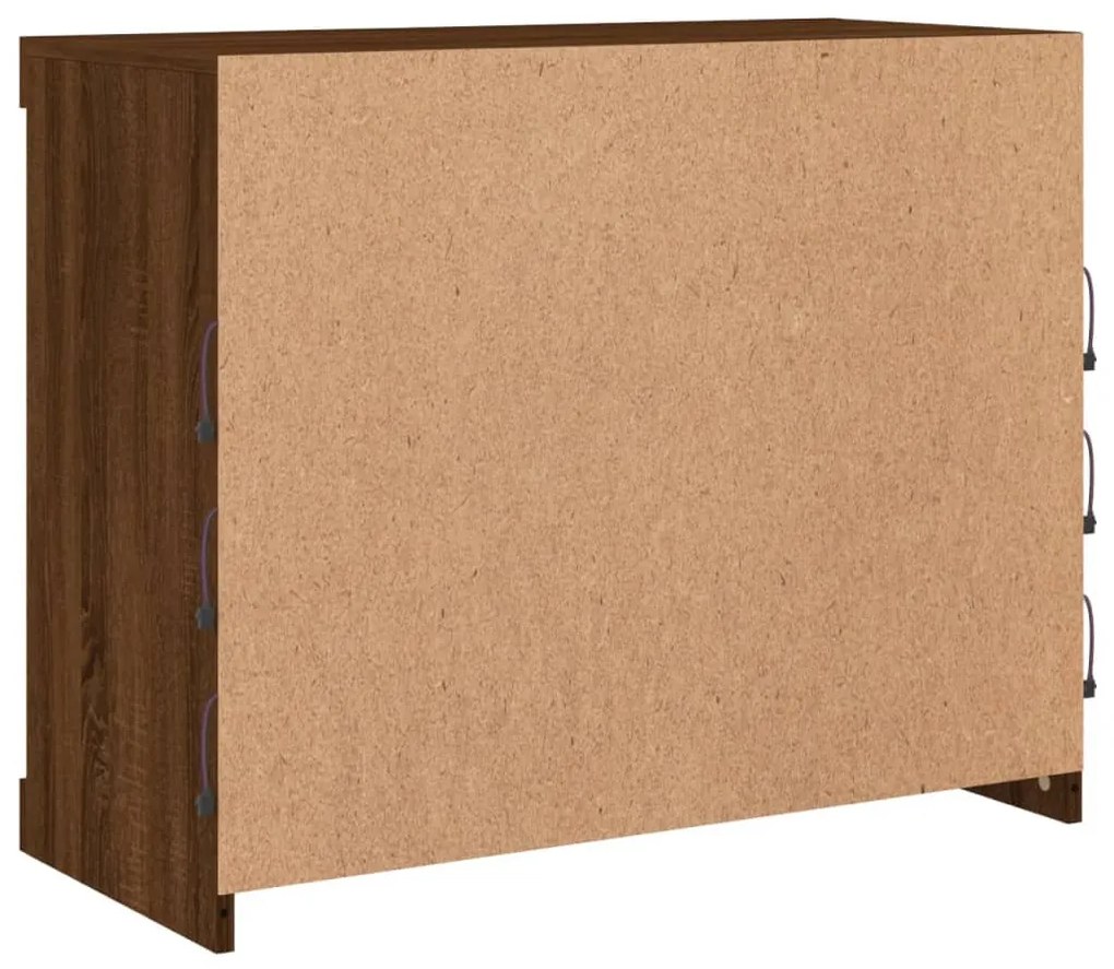barna tölgy színű tálalószekrény LED-ekkel 81 x 37 x 67 cm