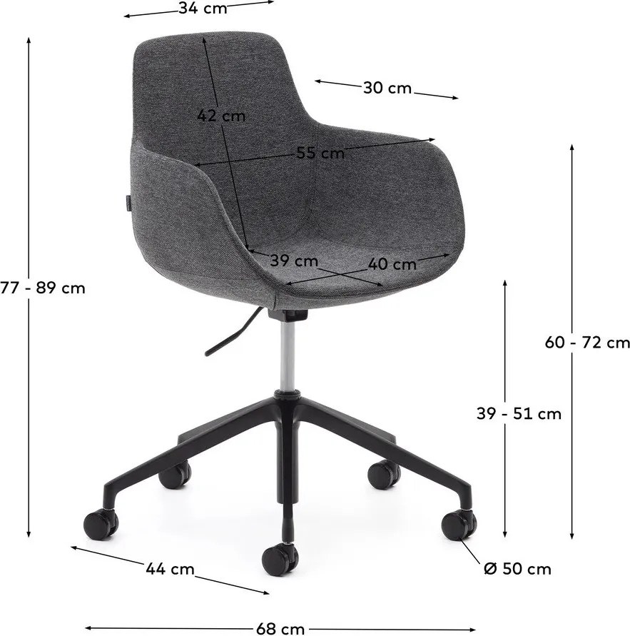 Sötétszürke irodai szék Tissiana – Kave Home