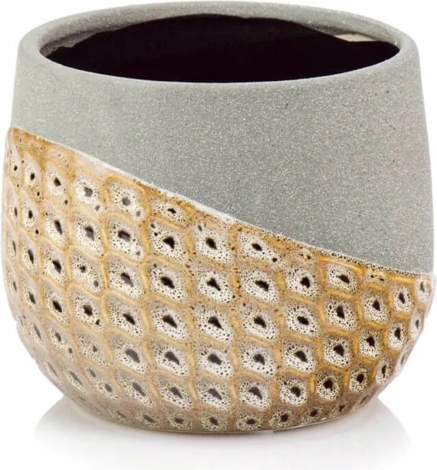 Dekoratív kerámia virágtartó szürke-bézs 14cm 05.345.14 Polnix