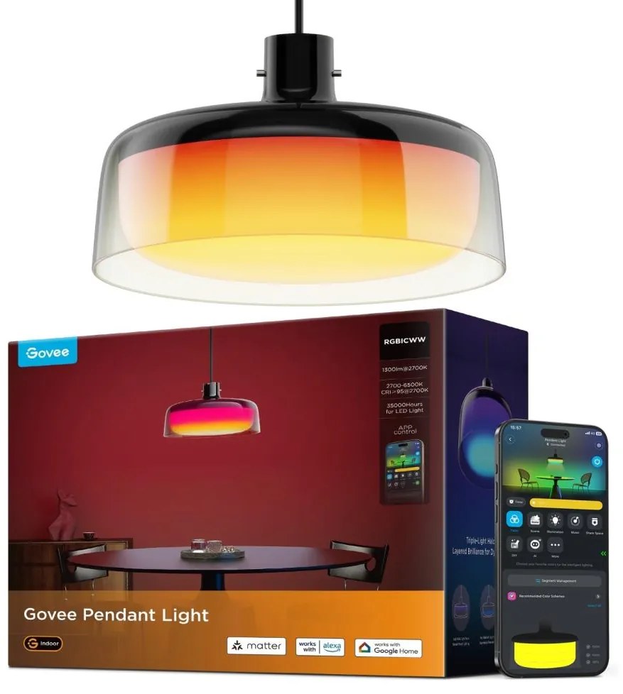 Govee - LED RGBICWW Fényerőszabályozható kábeles csillár LED/21W/230V matt Wi-Fi