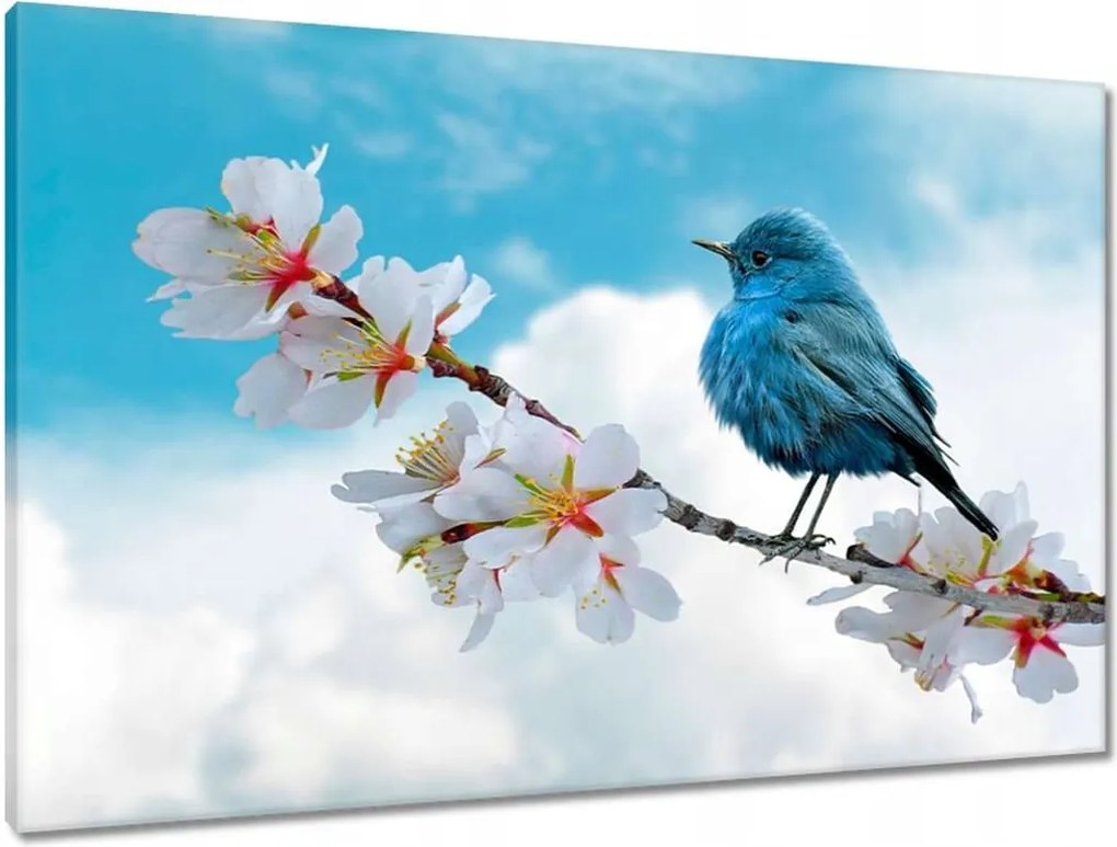 Vászonkép 90x60 Madár az ágon Finom virágok neki
