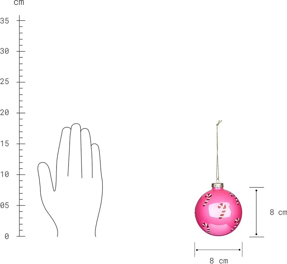 HANG ON üveg karácsonyfadísz, pink Candy Cane Ø8cm