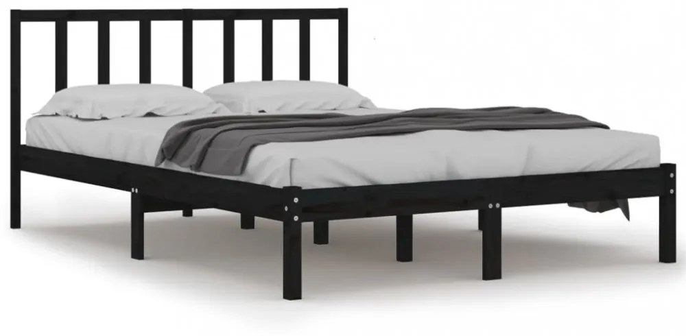 King Size fekete tömör fenyőfa ágykeret 150 x 200 cm