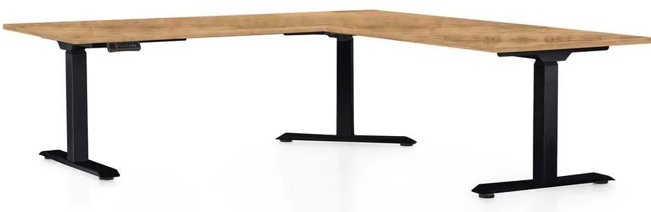 OfficeTech Angle állítható magasságú asztal, 180 x 200 cm, fekete alap, arany tölgy