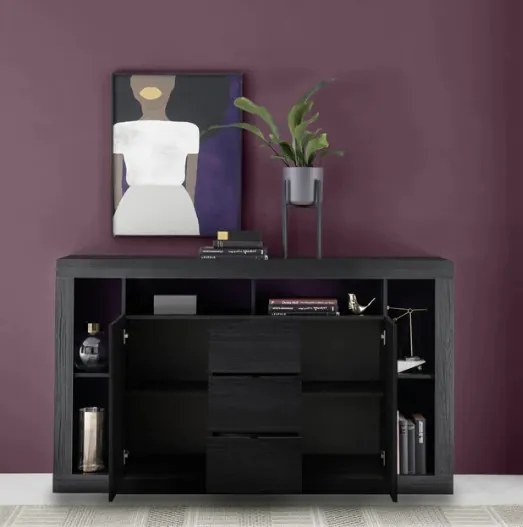 RIMINI komód, kétajtós, háromfiókos – fekete kőris