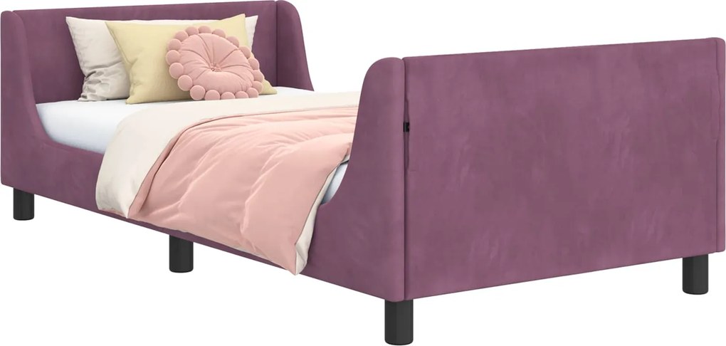 vidaXL Gyerekágy kerettel fejtámlával Lila 80 x 200 cm Bársony
