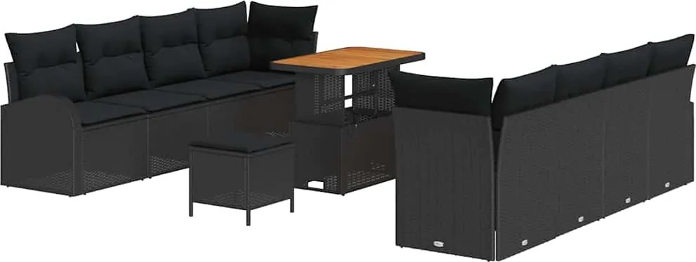 vidaXL Kerti Kanapé Szett párnával 11 pcs Fekete polirattan