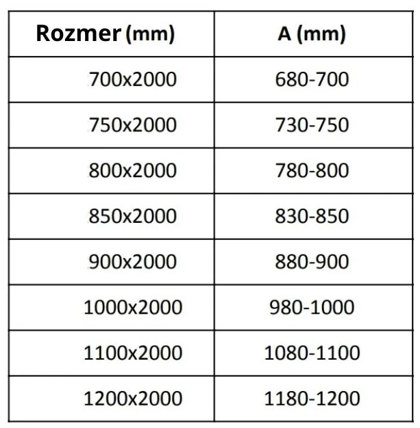 Mexen Velar, üvegfal a zuhanykabinhoz 95x200 cm, 8 mm-es matt üveg, 870-095-000-00-30