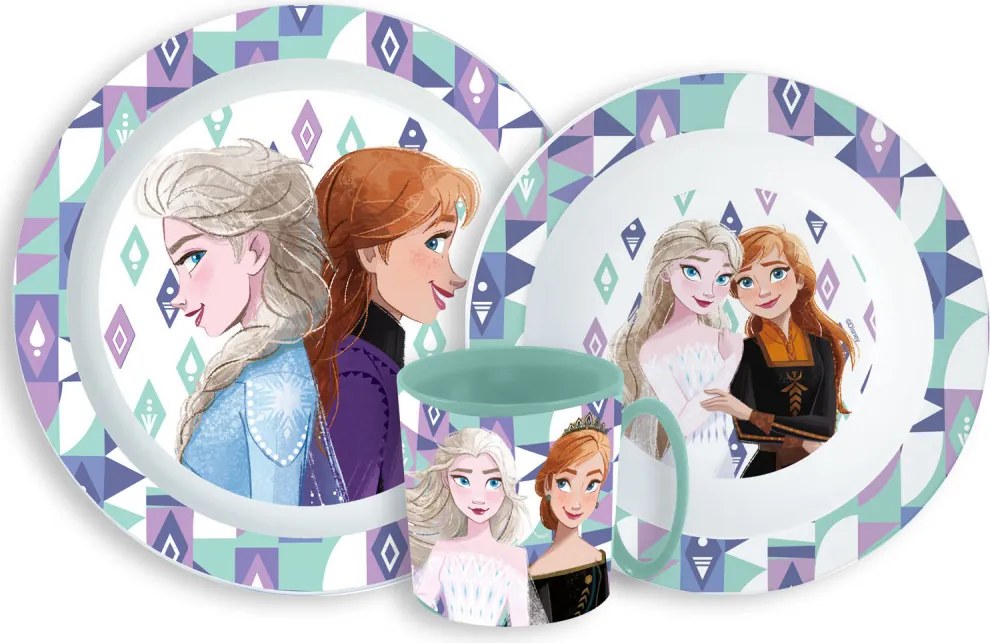 Disney Jégvarázs Ice Magic étkészlet, micro műanyag szett bögrével 350 ml