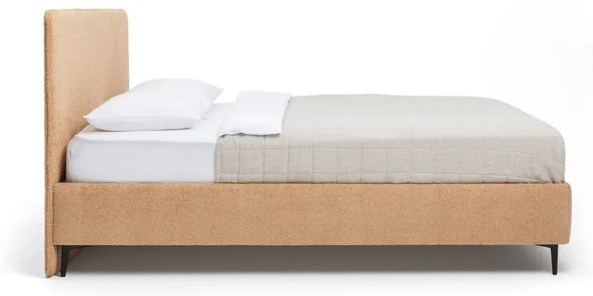 Mustársárga kárpitozott franciaágy matraccal, ágyráccsal 160x200 cm Noira Slim – Bonami Selection
