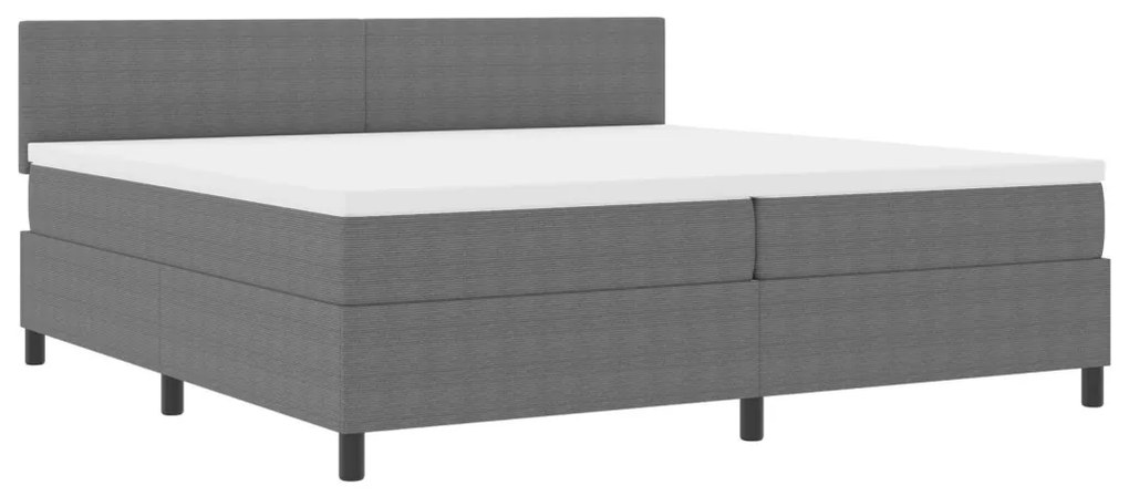 Boxspring ágy matraccal, világosszürke, 200x200 cm, kordbársony szövet