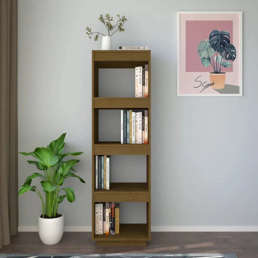 mézbarna tömör fenyőfa könyvszekrény/térelválasztó 40x35x135 cm
