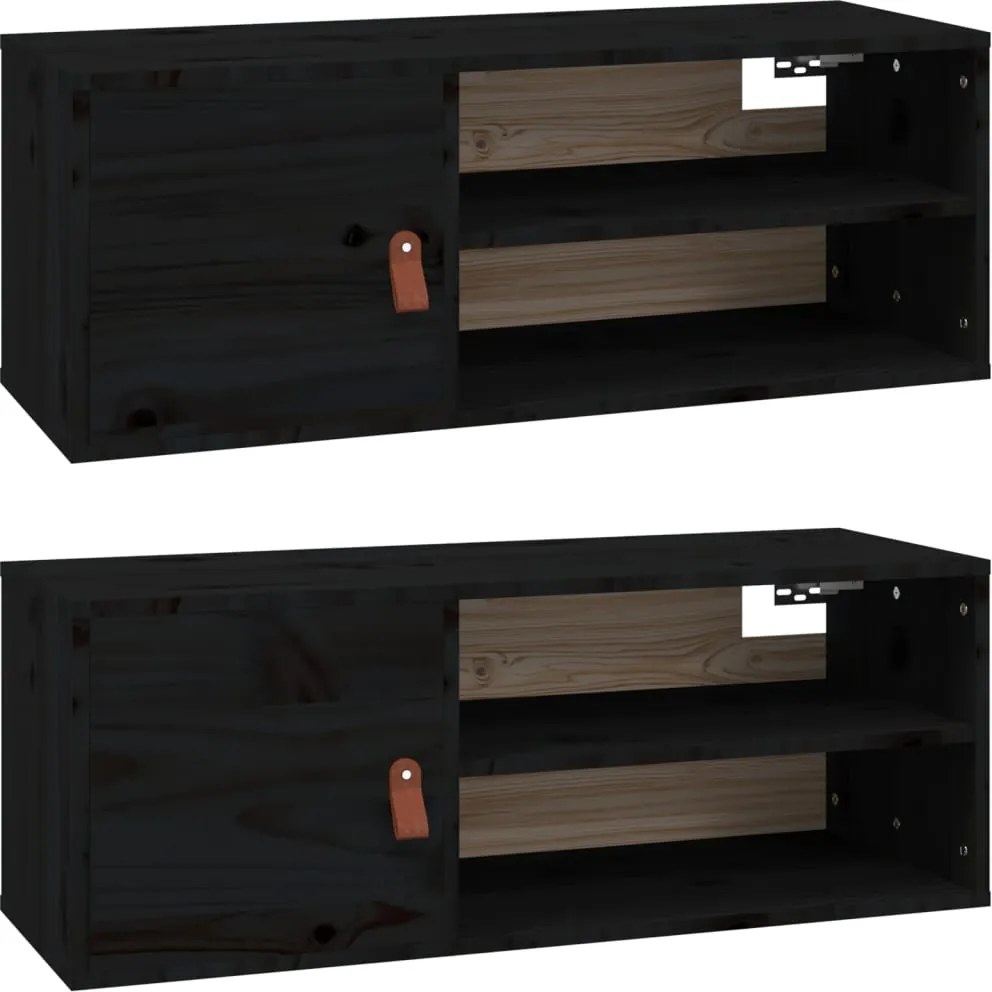 vidaXL 2 db fekete tömör fenyőfa faliszekrény 80 x 30 x 30 cm