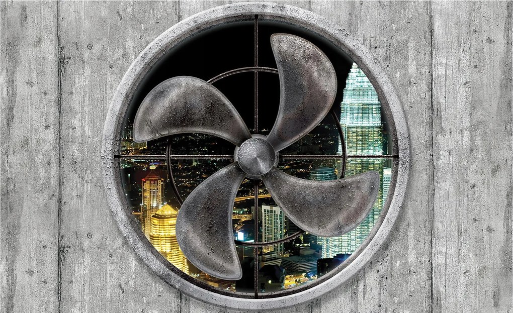 Fotótapéta flizelina Loft Éjszakai város ablakkal és ventilátorral 300x210 +ragasztó