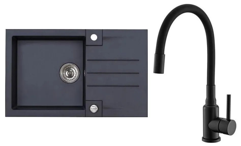 ALVEUS SETA23201 - ROCK konyhai mosogató + MINTAS mosogatócsaptelep, 34 cm, gránit/fekete
