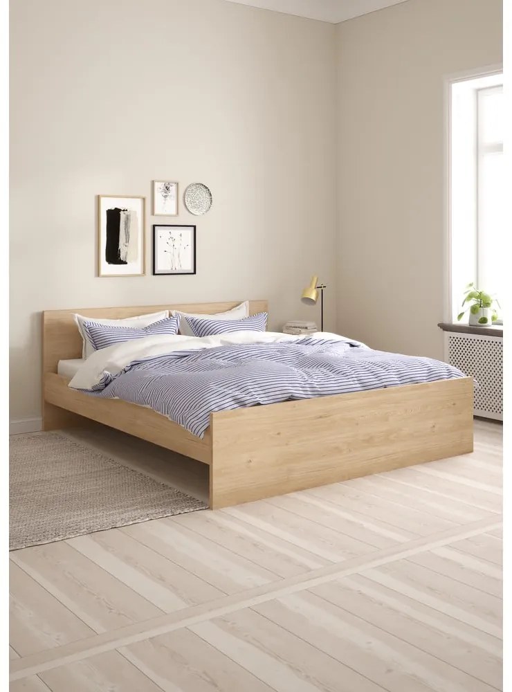 Natúr színű franciaágy ágyrács nélkül 180x200 cm tölgyfa dekorral Naia – Tvilum