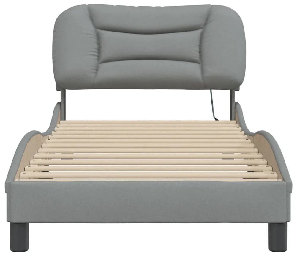 világosszürke szövet ágykeret LED-ekkel matrac nélkül Hvar 80x200 cm