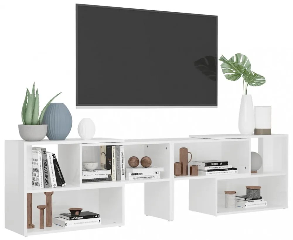 magasfényű fehér szerelt fa TV-szekrény 149 x 30 x 52 cm