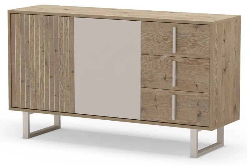 Szürke-natúr színű alacsony komód tölgyfa dekorral 140x80 cm Millay – Marckeric