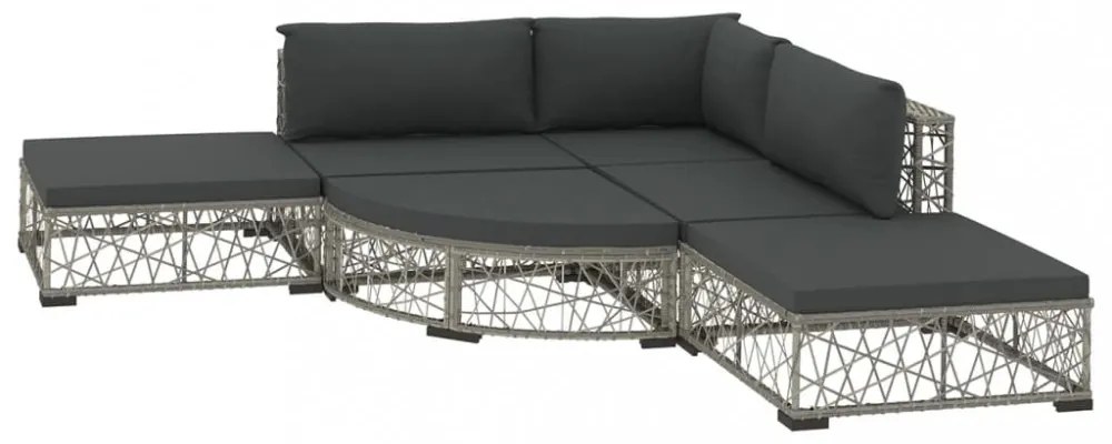 6-részes szürke polyrattan kerti bútorszett párnákkal