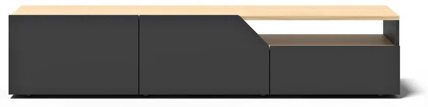 Fekete-natúr színű TV-állvány tölgyfa dekoros asztallappal 180x38 cm Verone – TemaHome