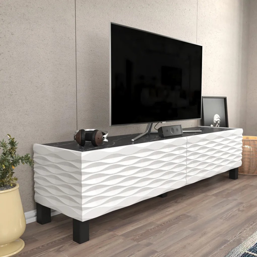 Lerze TV-állvány, fehér-fekete, 149,2 cm