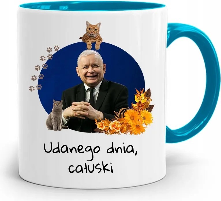 Kék Vicces Bögre Jaroslaw Kaczynski fényképes nyomattal