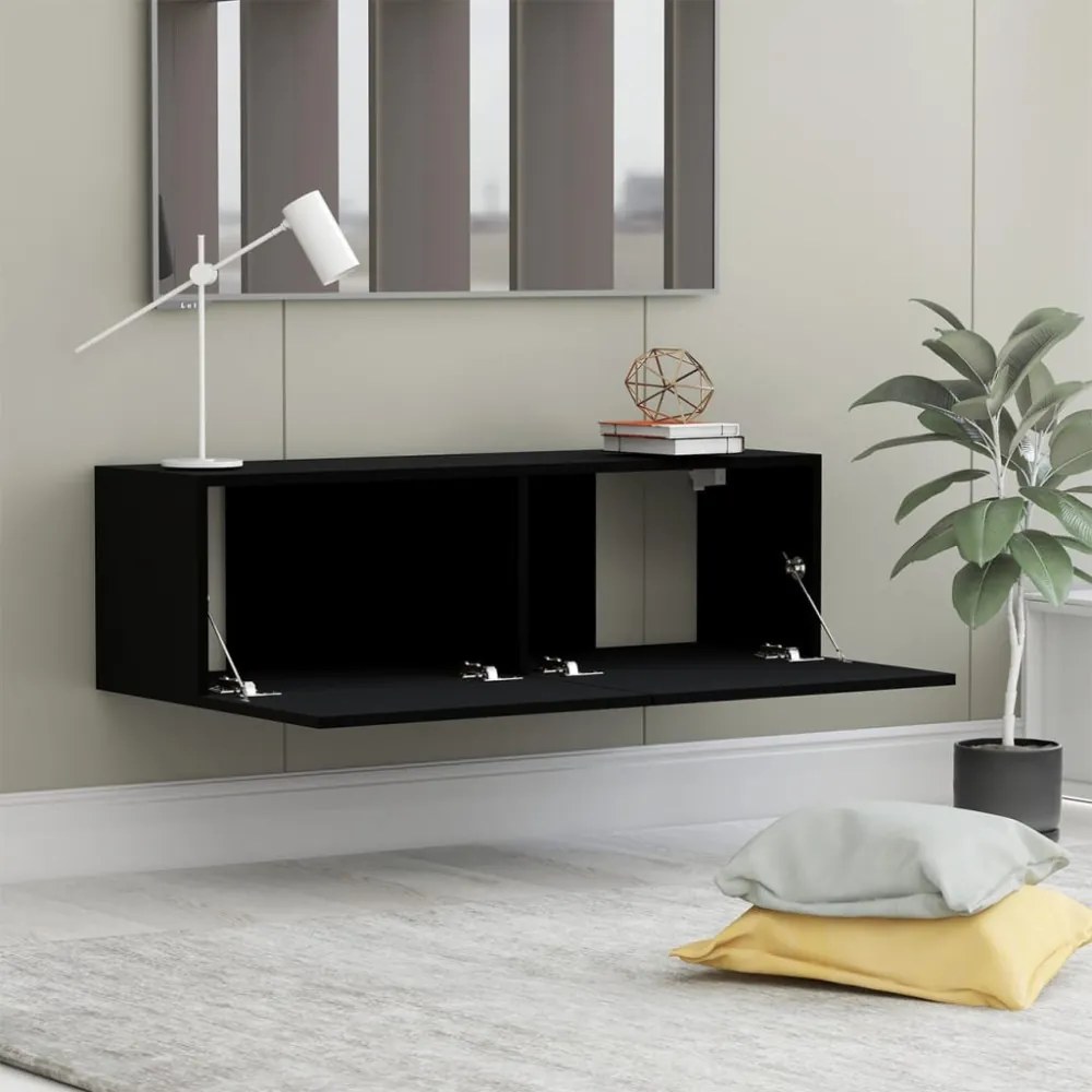 fekete szerelt fa TV-szekrény 100 x 30 x 30 cm