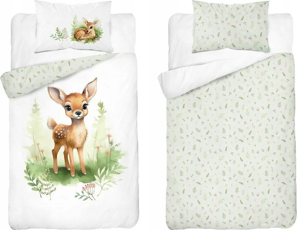 Gyerek bambusz ágyneműhuzat 90x120 fehér és menta szarvas mintával