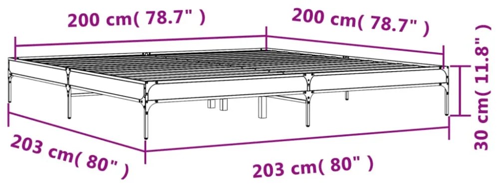 füstös tölgyszínű szerelt fa és fém ágykeret 200 x 200 cm