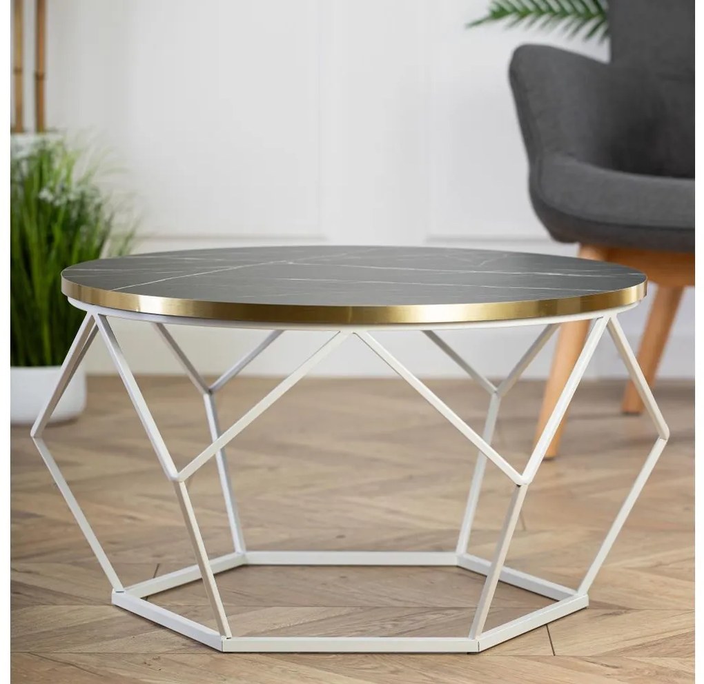 Kávésasztal DIAMOND 40x70 cm arany/fekete/fehér