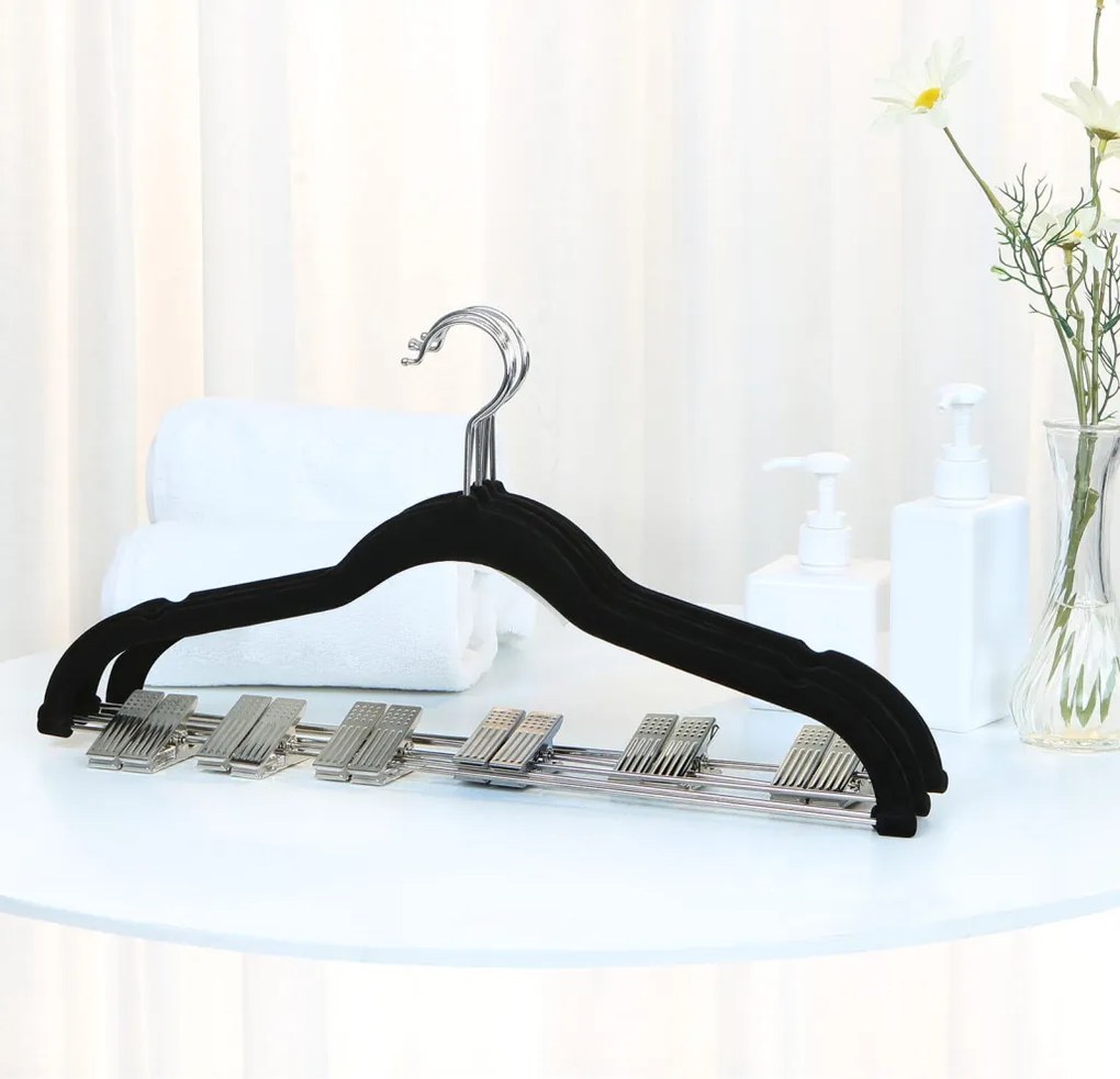 Nadrágtartós vállfák, 12 darabos szett, fekete 42,5 cm széles