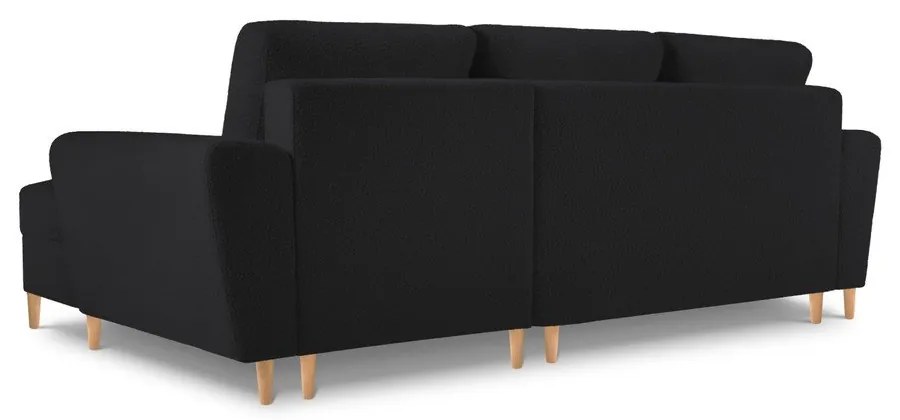 Fekete buklé kinyitható tárolóhelyes sarokkanapé (jobb oldali-heverő résszel) Kyoto – Cosmopolitan Design