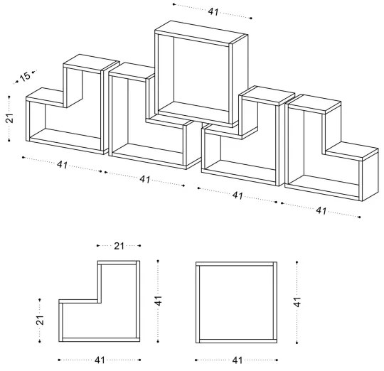 KÉSZLET 5x Fali polc ELITRA fehér