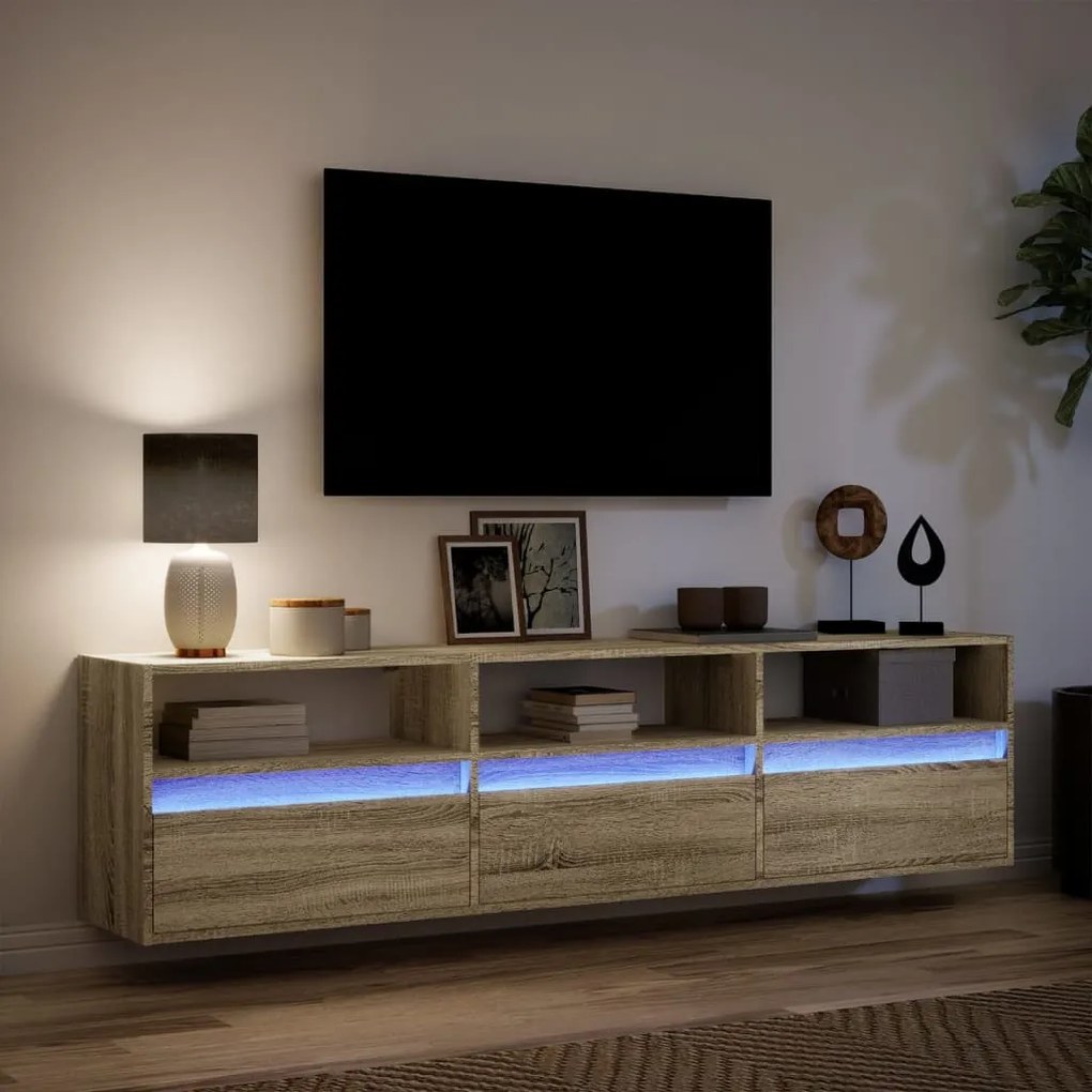 sonoma tölgy színű falra TV-szekrény LED-del 180 x 31 x 45 cm