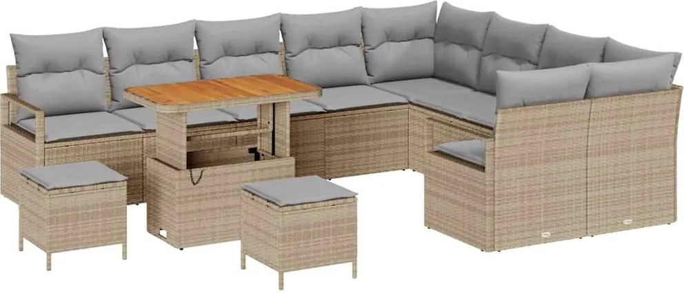 vidaXL Kerti Kanapé Szett párnával 12 pcs Bézs polirattan