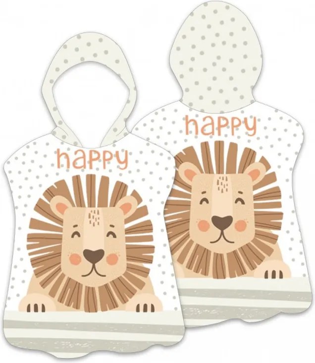 Gyermek poncsó HAPPY LION fehér 60 x 60 cm