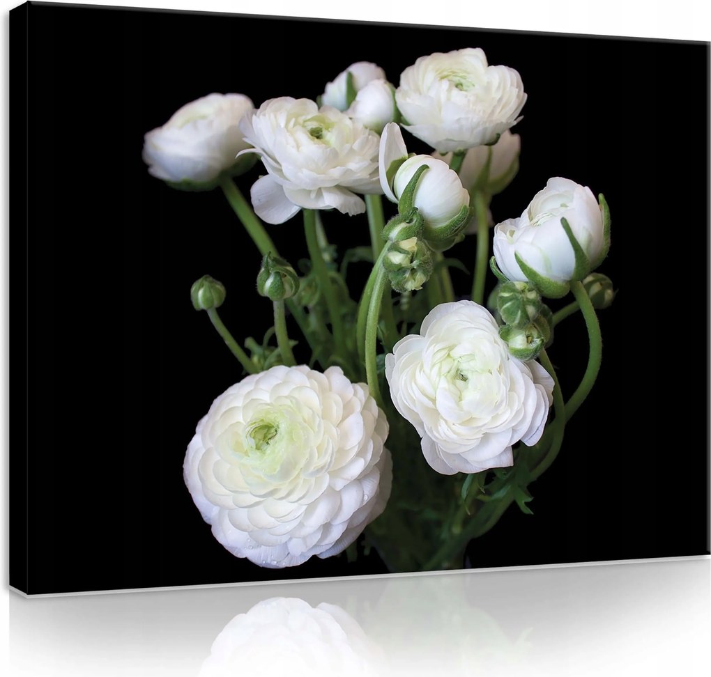 Vászonkép 80x60 Fehér virágok csokor fekete háttér kontraszt finom nyugalom