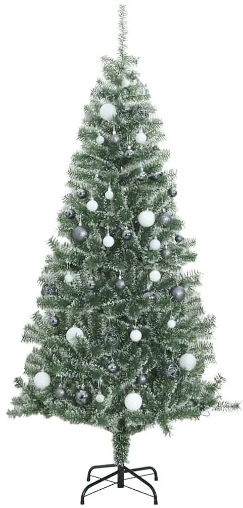 műkarácsonyfa 300 LED-del, gömbszettel és hópehellyel 180 cm