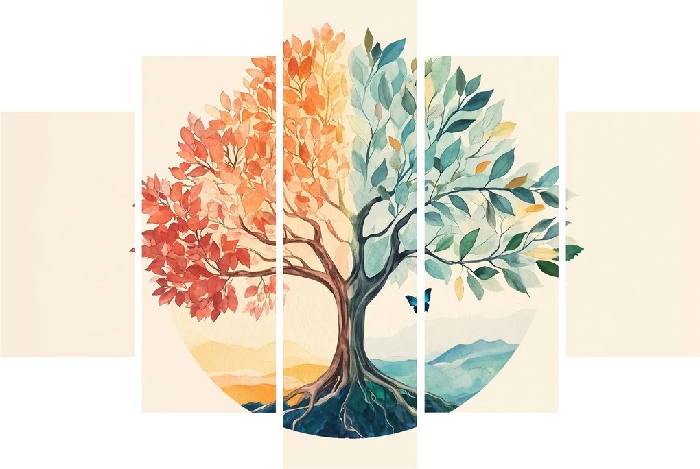 Kép – Duális fa pillangóval (150x105 cm)