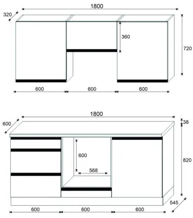Konyhabútor MARINA 180 cm Craft tölgy/fényes fekete