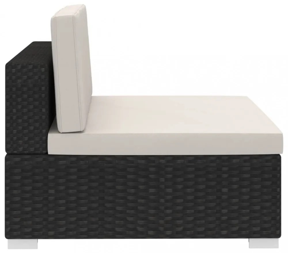 3 darabos fekete polyrattan kerti ülőgarnitúra párnákkal