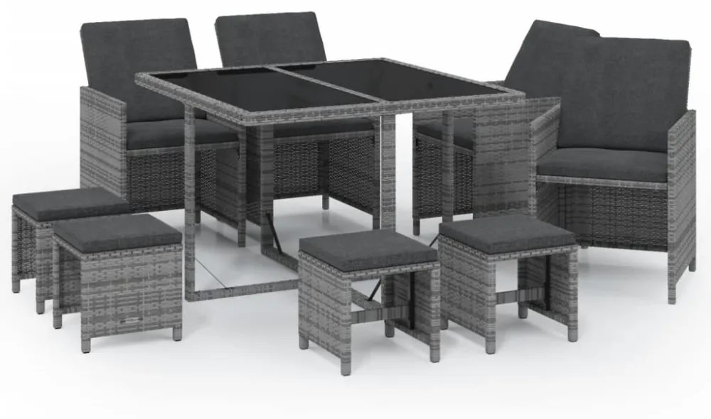 vidaXL 9 részes szürke polyrattan kerti étkezőgarnitúra párnákkal