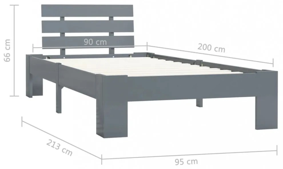 szürke tömör fenyőfa ágykeret 90 x 200 cm