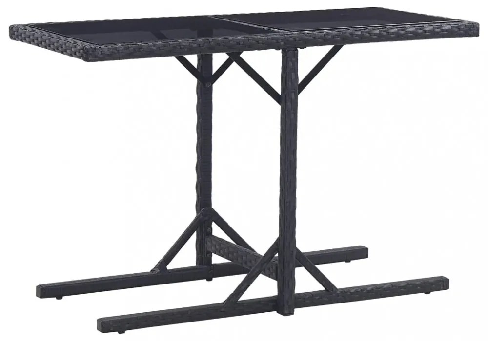 fekete polyrattan és üveglapos kerti asztal 110 x 53 x 72 cm