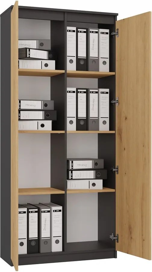 MIX RS-80 Bily gardróbszekrény, antracit-tölgy