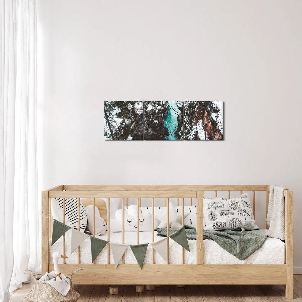 Kép - hegyi folyó télen (órával) (90x30 cm)