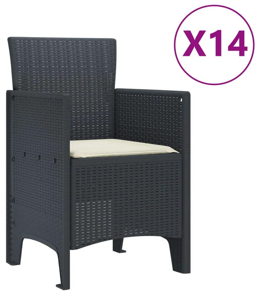 15 darabos kerti étkező szett párnákkal, antracit poly rattan