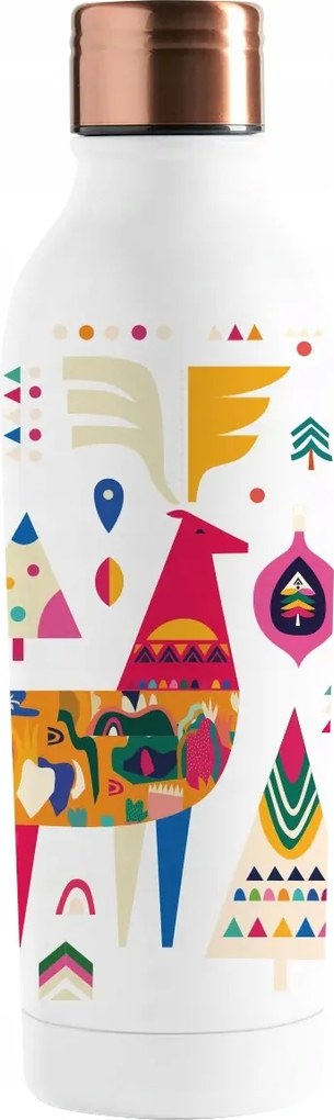 Root7 Termosz Termikus palack Rozsdamentes Acélból, Ünnepi Rénszarvas Mintával, Italokhoz, 500 ml